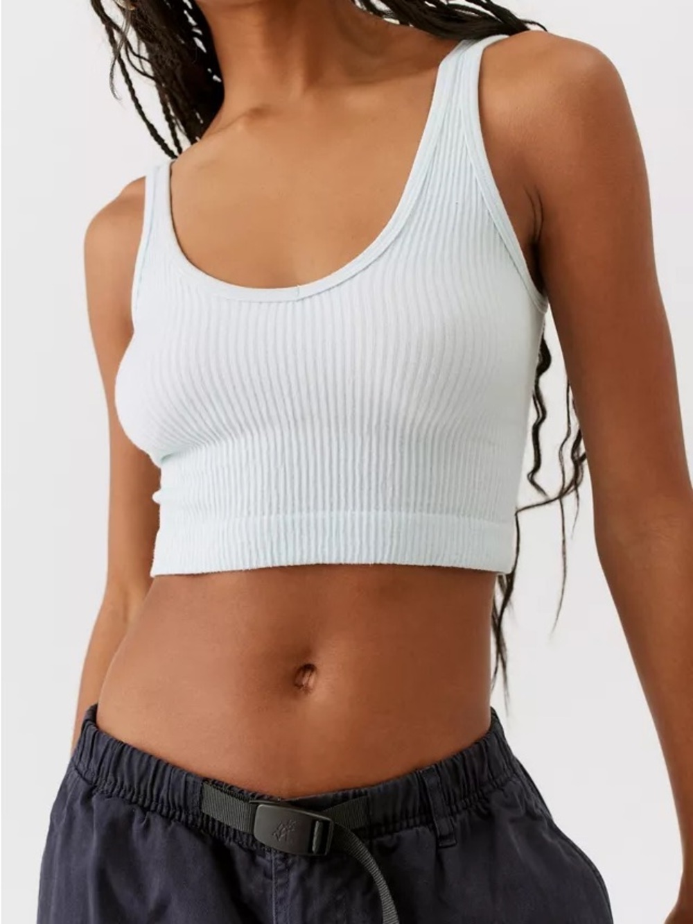 Urban Outfitters White Ribbed V-Neck Cropped Tank